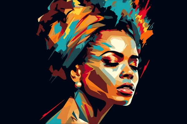 Portrait Beautiful African American Woman Vector Art Abstract Painting Isolated — Stock Vector