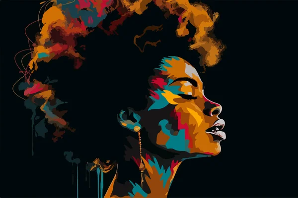 美丽的非洲裔美国女人的画像 矢量艺术 抽象绘画孤立在黑色 黑人生命很重要 Blm海报 — 图库矢量图片