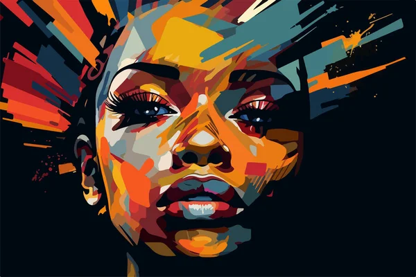 Portret Van Een Mooie Afro Amerikaanse Vrouw Vectorkunst Abstract Schilderen — Stockvector