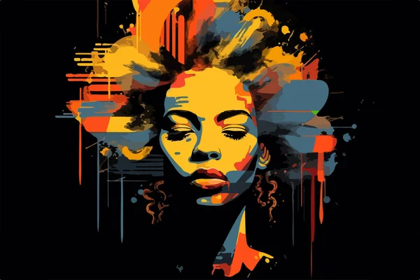 Porträt Der Schönen Afrikanisch Amerikanischen Frau Vektorkunst Abstrakte Malerei Isoliert — Stockvektor
