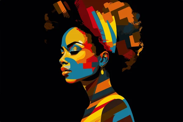Portrait Beautiful African American Woman Vector Art Abstract Painting Isolated — Stock Vector