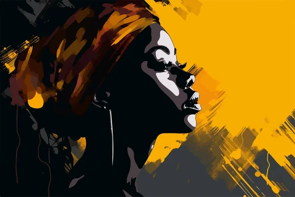 Egy Gyönyörű Afro Amerikai Portréja Vektorművészet Absztrakt Festmény Fekete Alapon — Stock Vector