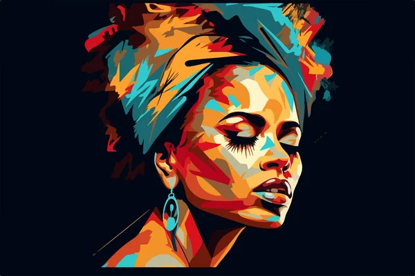 생명은 중요합니다 아름다운 아프리카 미국인 여성의 초상화 추상화 — 스톡 벡터