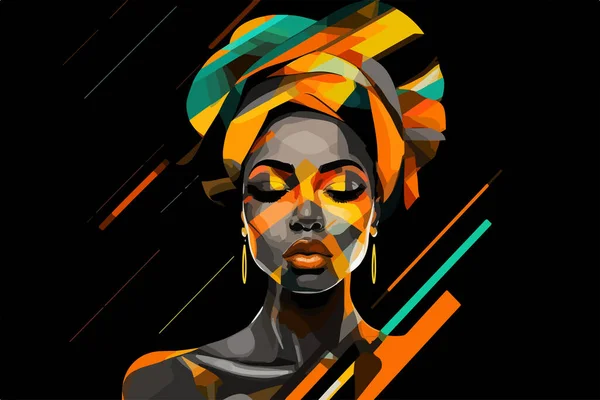 Vite Nere Contano Ritratto Bella Donna Afroamericana Arte Vettoriale Pittura — Vettoriale Stock