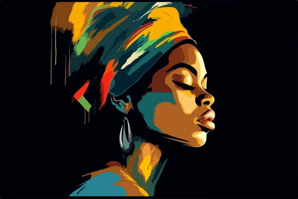 黑人的生命很重要美丽的非洲裔美国女人的画像 矢量艺术 抽象绘画孤立在黑色之上 — 图库矢量图片