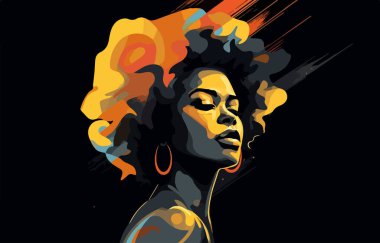 Güzel Afro-Amerikan genç kadın portre sanat posteri 