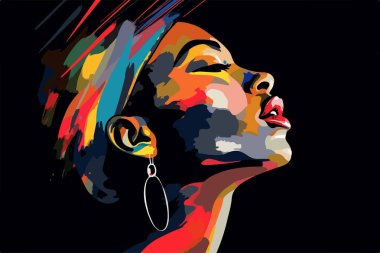 Güzel Afro-Amerikan genç kadın portre sanat posteri 