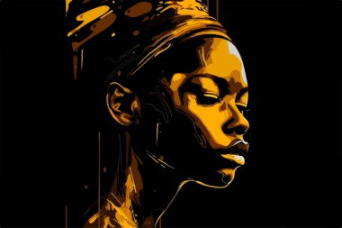 Güzel Afro-Amerikan genç kadın portre sanat posteri 