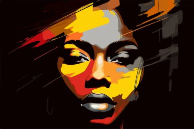Güzel Afro-Amerikan genç kadın portre sanat posteri 