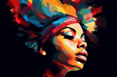 Güzel Afro-Amerikan genç kadın portre sanat posteri 