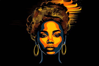 Güzel Afro-Amerikan genç kadın portre sanat posteri 