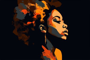 Güzel Afro-Amerikan genç kadın portre sanat posteri 