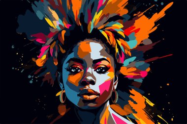 Güzel Afro-Amerikan genç kadın portre sanat posteri 