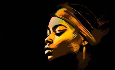 Güzel Afro-Amerikan genç kadın portre sanat posteri 