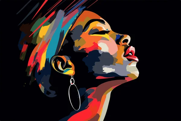 Beautiful African American Young Woman Portrait Vector Art Poster — Stock Vector