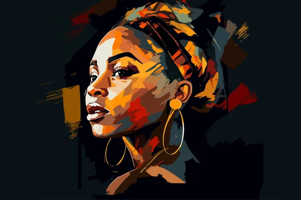 Bonito Africano Americano Jovem Mulher Retrato Vetor Arte Cartaz —  Vetores de Stock