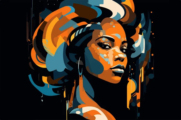 Mooi Afrikaans Amerikaans Jong Vrouw Portret Vector Kunst Poster — Stockvector