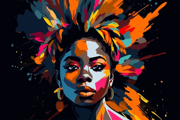 Krásný Africký Americký Mladý Žena Portrét Vektor Umění Plakát — Stockový vektor