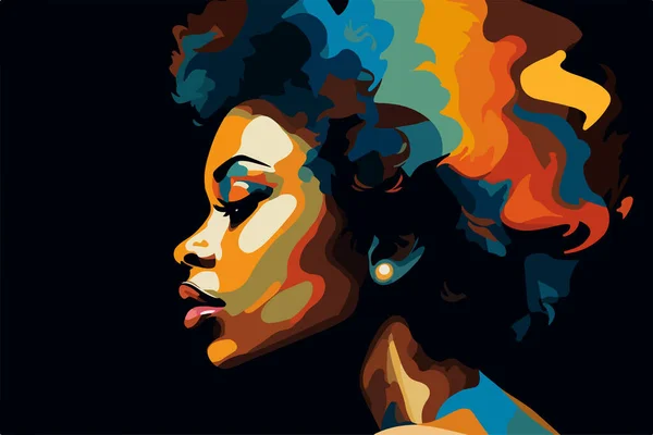 Bonito Africano Americano Jovem Mulher Retrato Vetor Arte Cartaz — Vetor de Stock