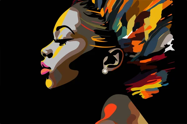 Beautiful African American Young Woman Portrait Vector Art Poster — Stock Vector