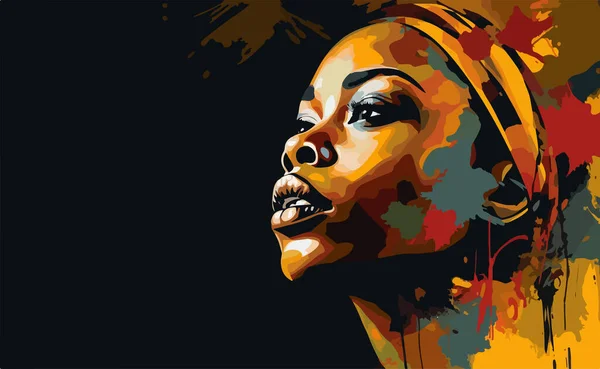 Bonito Africano Americano Jovem Mulher Retrato Vetor Arte Cartaz — Vetor de Stock