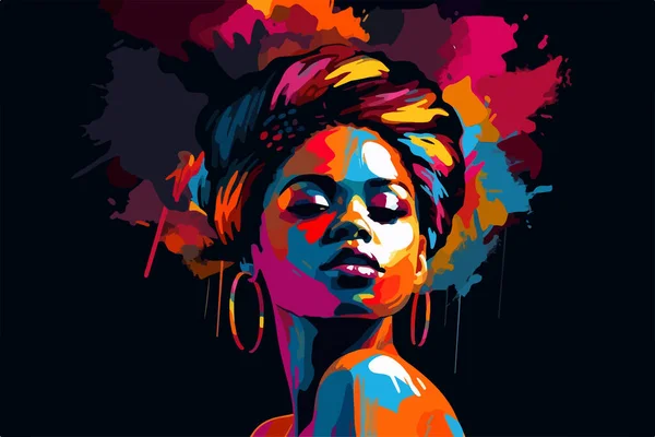 Güzel Afro Amerikan Genç Kadın Portre Sanat Posteri — Stok Vektör