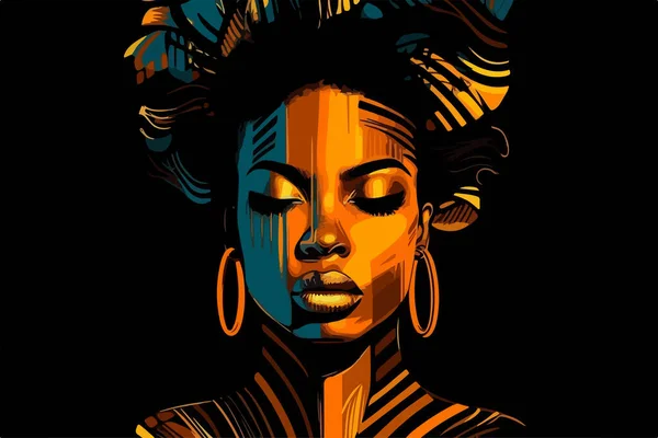 Güzel Afro Amerikan Genç Kadın Portre Sanat Posteri — Stok Vektör
