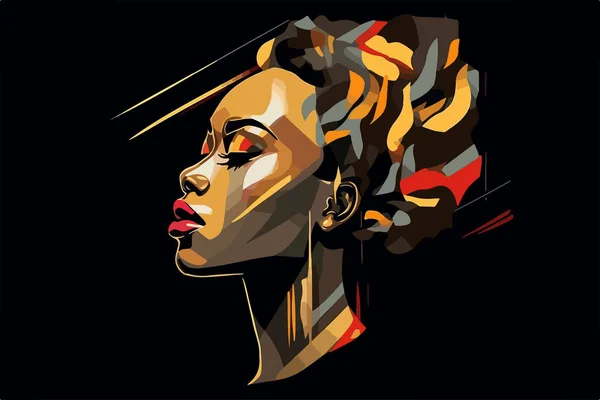Gyönyörű Afro Amerikai Fiatal Portré Vektor Művészet Poszter — Stock Vector