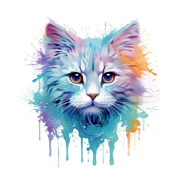 Bunte Poster Mit Katzenporträt Isoliert Auf Weißem Hintergrund Vektorgrafiken