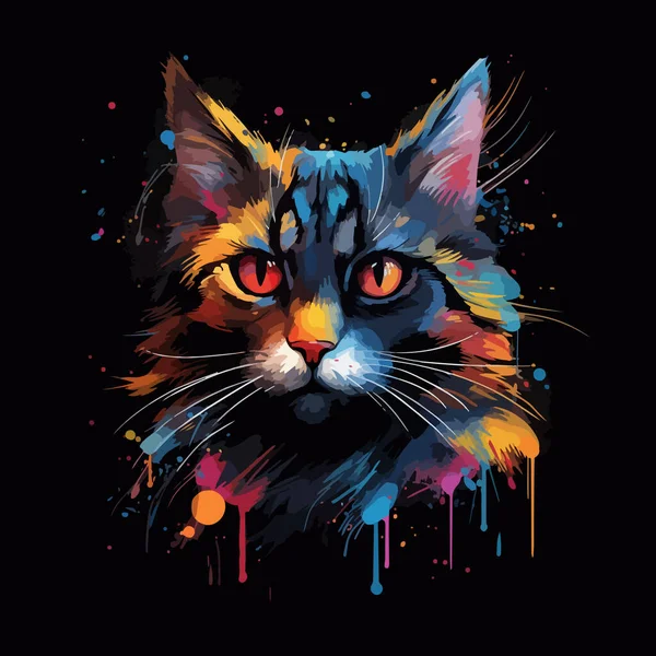 배경에 고양이 초상화와 다채로운 포스터 — 스톡 벡터