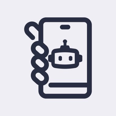 Artificial intelligence black icon. Cell phone in hand