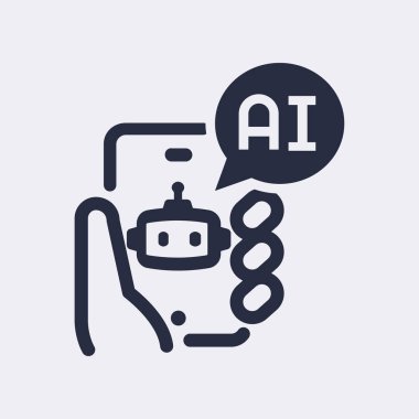 Artificial intelligence black icon. Cell phone in hand