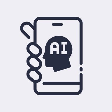 Artificial intelligence black icon. Cell phone in hand