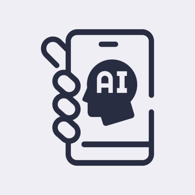 Artificial intelligence black icon. Cell phone in hand