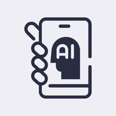 Artificial intelligence black icon. Cell phone in hand