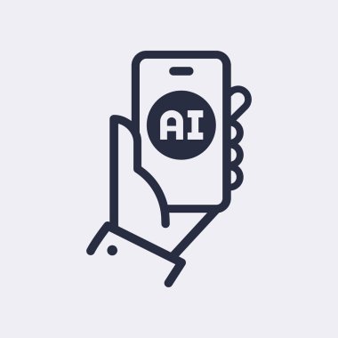 Artificial intelligence black icon. Cell phone in hand