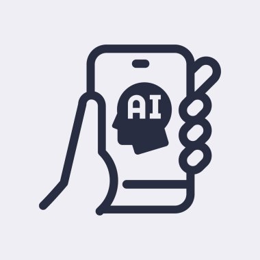 Artificial intelligence black icon. Cell phone in hand