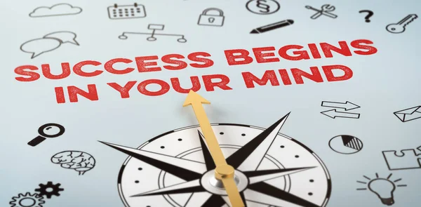 Compass Icons Success Begins Your Mind — Stock Photo, Image