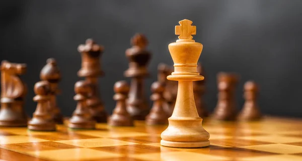 Chess Pieces Chessboard Focus King — Stok fotoğraf