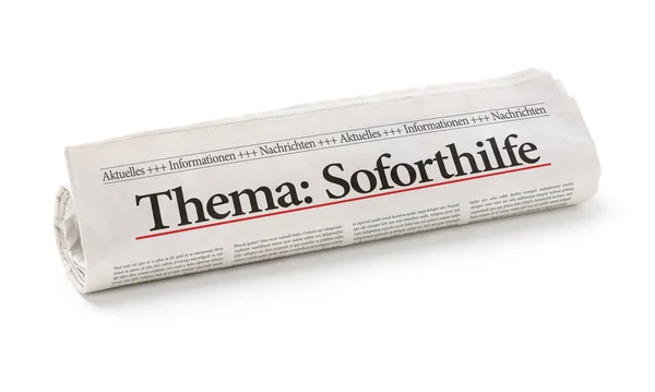 Periódico Laminado Con Titular Ayuda Emergencia Alemán Soforthilfe — Foto de Stock