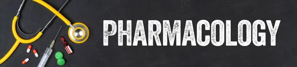 Stethoscope Pharmaceuticals Blackboard Pharmacology — Stock Photo, Image
