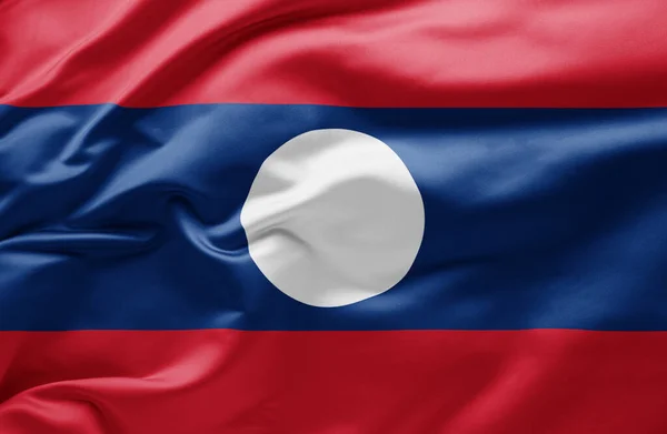 Macha Flagę Laosu — Zdjęcie stockowe