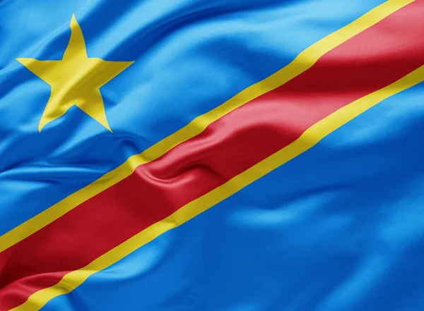 Ondeando Bandera Nacional República Democrática Del Congo — Foto de Stock