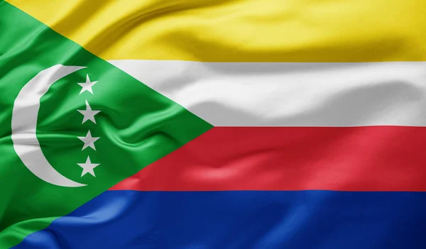 Ondeando Bandera Nacional Comoras — Foto de Stock