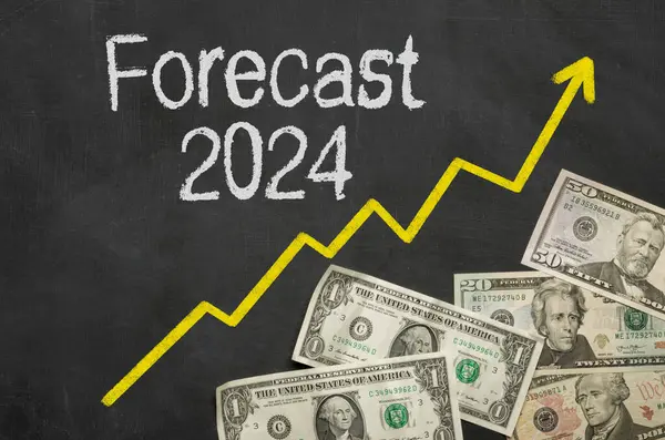 Text Blackboard Money Forecast 2024 Stock Image