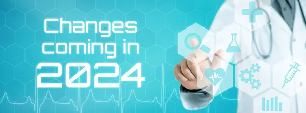 Doctor Touching Icon Futuristic Interface Changes Coming 2024 — Stock Photo, Image