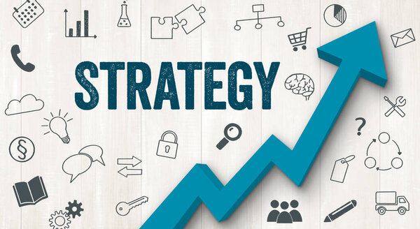 Flecha Ascendente Con Iconos Estrategia — Foto de Stock