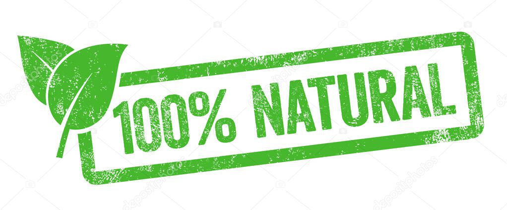 Green stamp isolated on a white background - 100 percent natural