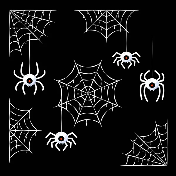 Conjunto Aranhas Web Halloween Decoração Vetor Ilustração — Vetor de Stock