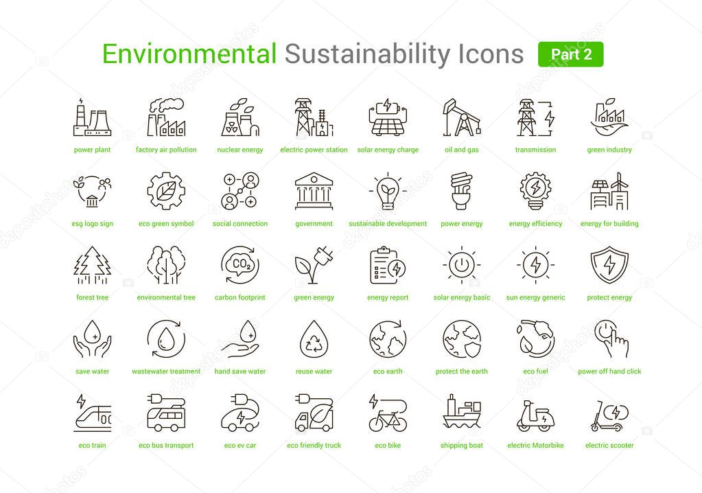 Black color Environmental Sustainability Icons Part 2
